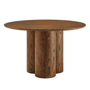 Modway Furniture Renwick Round Pedestal Dining Table with Cloverleaf Base Seats Four in Style Walnut EEI-7616-WAL