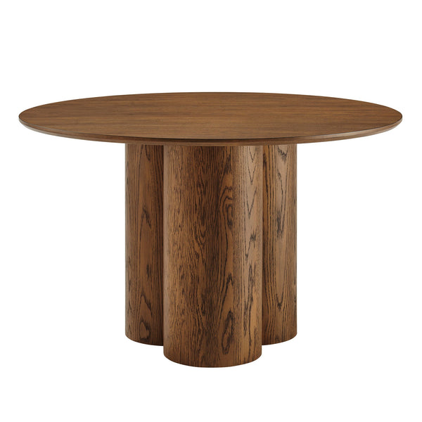 Modway Furniture Renwick Round Pedestal Dining Table with Cloverleaf Base Seats Four in Style Walnut EEI-7616-WAL