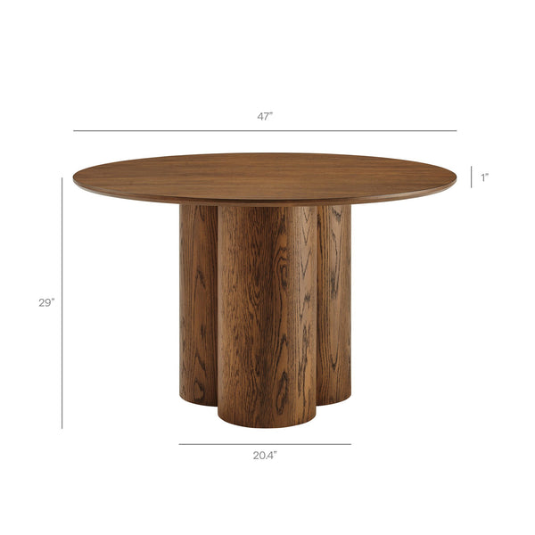 Modway Furniture Renwick Round Pedestal Dining Table with Cloverleaf Base Seats Four in Style Walnut EEI-7616-WAL