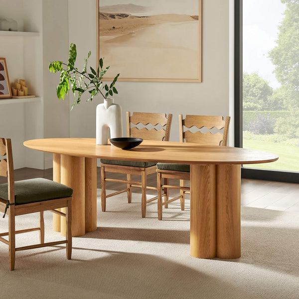 Modway Furniture Renwick Oval Veneer Dining Table with Sculptural Cloverleaf Pedestal Base Seats Six Oak EEI-7617-OAK