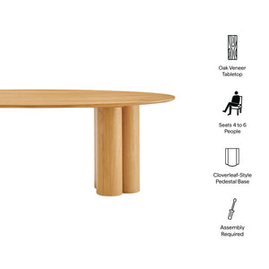 Modway Furniture Renwick Oval Veneer Dining Table with Sculptural Cloverleaf Pedestal Base Seats Six Oak EEI-7617-OAK