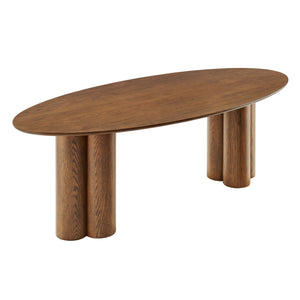 Modway Furniture Renwick Oval Veneer Dining Table with Sculptural Cloverleaf Pedestal Base Seats Six Walnut EEI-7617-WAL