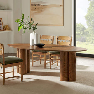 Modway Furniture Renwick Oval Veneer Dining Table with Sculptural Cloverleaf Pedestal Base Seats Six Walnut EEI-7617-WAL