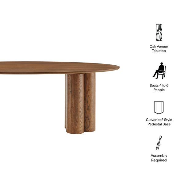 Modway Furniture Renwick Oval Veneer Dining Table with Sculptural Cloverleaf Pedestal Base Seats Six Walnut EEI-7617-WAL