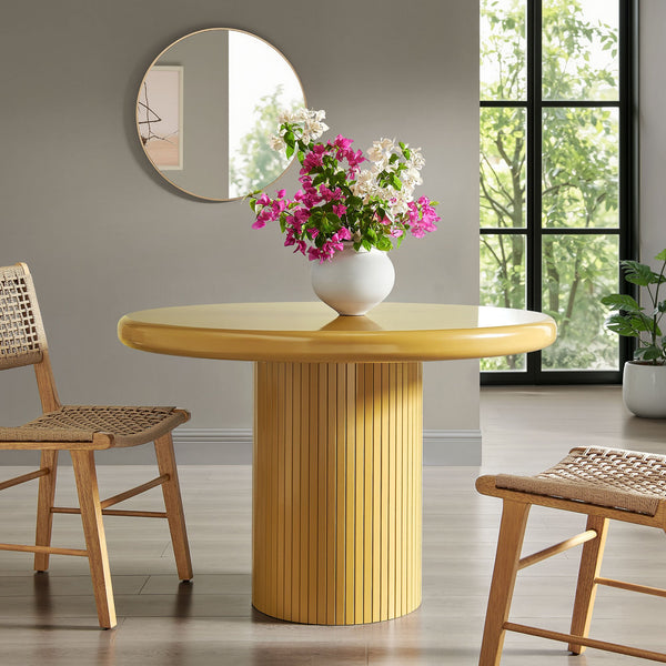 Modway Furniture Belmonte Round Pedestal Dining Table Fluted Column Solid Wood Seats Four Brown EEI-7618-MUS
