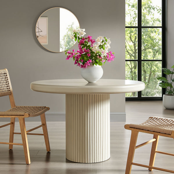 Modway Furniture Belmonte Round Pedestal Dining Table Fluted Column Solid Wood Seats Four White EEI-7618-PTY