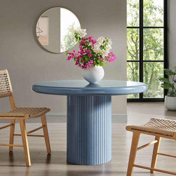 Modway Furniture Belmonte Round Pedestal Dining Table Fluted Column Solid Wood Seats Four Blue EEI-7618-STB