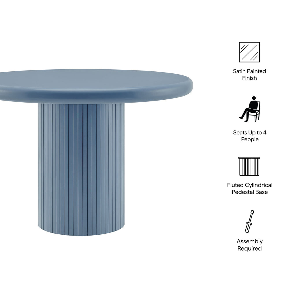 Modway Furniture Belmonte Round Pedestal Dining Table Fluted Column Solid Wood Seats Four Blue EEI-7618-STB