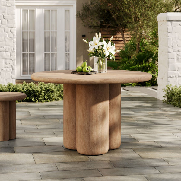Modway Furniture Tori Concrete Round Pedestal Dining Table Seats Four for Patio or Sunroom Oak EEI-7619-OAK