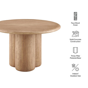 Modway Furniture Tori Concrete Round Pedestal Dining Table Seats Four for Patio or Sunroom Oak EEI-7619-OAK