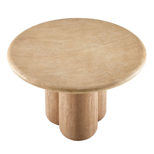 Modway Furniture Tori Concrete Round Pedestal Dining Table Seats Four for Patio or Sunroom Travertine EEI-7619-TRA-OAK