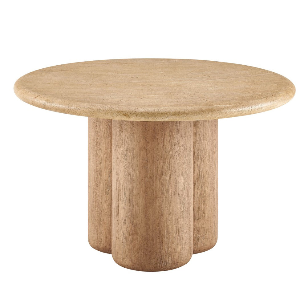 Modway Furniture Tori Concrete Round Pedestal Dining Table Seats Four for Patio or Sunroom Travertine EEI-7619-TRA-OAK