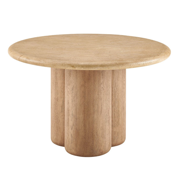 Modway Furniture Tori Concrete Round Pedestal Dining Table Seats Four for Patio or Sunroom Travertine EEI-7619-TRA-OAK