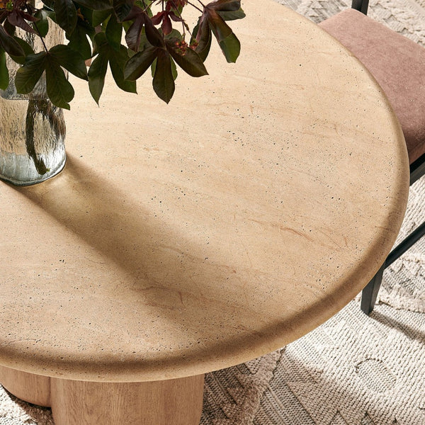 Modway Furniture Tori Concrete Round Pedestal Dining Table Seats Four for Patio or Sunroom Travertine EEI-7619-TRA-OAK