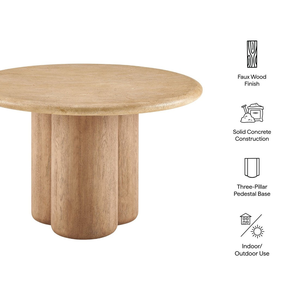 Modway Furniture Tori Concrete Round Pedestal Dining Table Seats Four for Patio or Sunroom Travertine EEI-7619-TRA-OAK