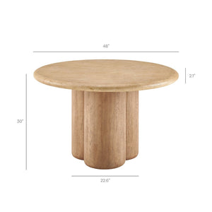 Modway Furniture Tori Concrete Round Pedestal Dining Table Seats Four for Patio or Sunroom Travertine EEI-7619-TRA-OAK