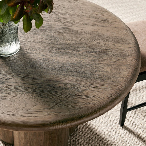 Modway Furniture Tori Concrete Round Pedestal Dining Table Seats Four for Patio or Sunroom Weathered Walnut EEI-7619-WAL