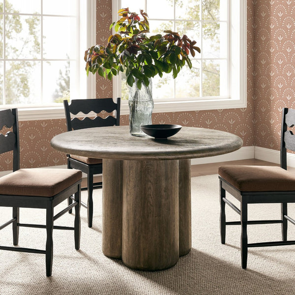 Modway Furniture Tori Concrete Round Pedestal Dining Table Seats Four for Patio or Sunroom Weathered Walnut EEI-7619-WAL
