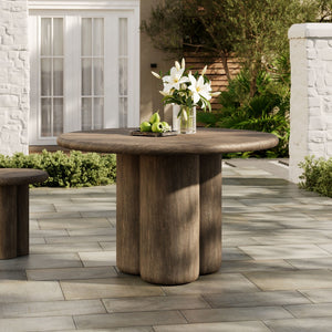 Modway Furniture Tori Concrete Round Pedestal Dining Table Seats Four for Patio or Sunroom Weathered Walnut EEI-7619-WAL