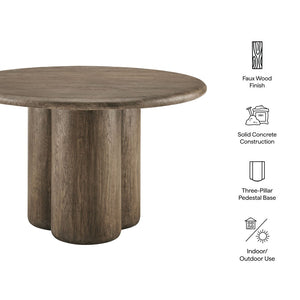 Modway Furniture Tori Concrete Round Pedestal Dining Table Seats Four for Patio or Sunroom Weathered Walnut EEI-7619-WAL