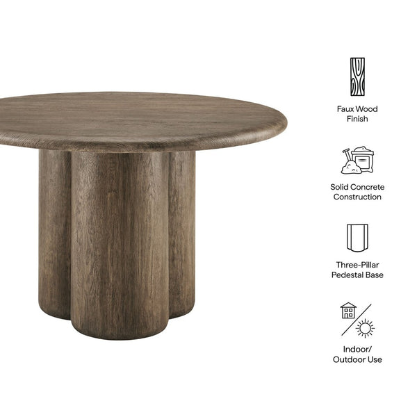 Modway Furniture Tori Concrete Round Pedestal Dining Table Seats Four for Patio or Sunroom Weathered Walnut EEI-7619-WAL