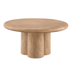 Modway Furniture Tori Round Outdoor Concrete Coffee Table with Faux Wood Finish Three Pillar Base Oak EEI-7620-OAK