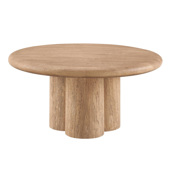 Modway Furniture Tori Round Outdoor Concrete Coffee Table with Faux Wood Finish Three Pillar Base Oak EEI-7620-OAK