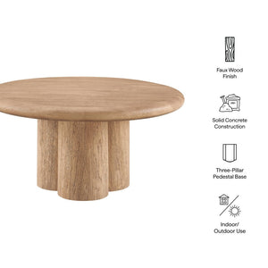 Modway Furniture Tori Round Outdoor Concrete Coffee Table with Faux Wood Finish Three Pillar Base Oak EEI-7620-OAK