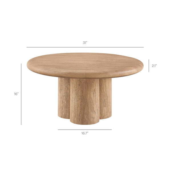 Modway Furniture Tori Round Outdoor Concrete Coffee Table with Faux Wood Finish Three Pillar Base Oak EEI-7620-OAK