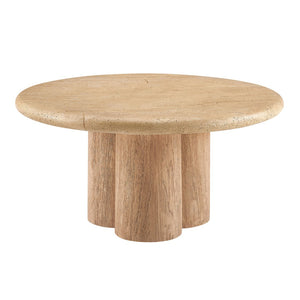 Modway Furniture Tori Round Outdoor Concrete Coffee Table with Faux Wood Finish Three Pillar Base Travertine EEI-7620-TRA-OAK