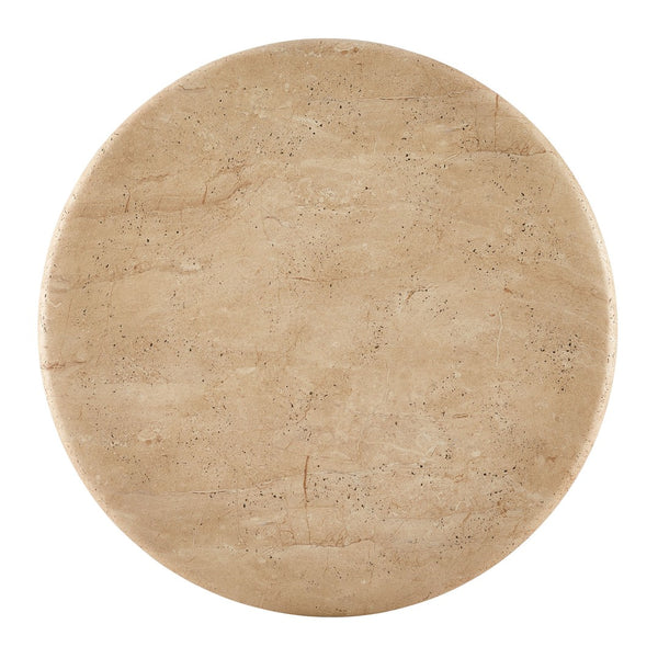 Modway Furniture Tori Round Outdoor Concrete Coffee Table with Faux Wood Finish Three Pillar Base Travertine EEI-7620-TRA-OAK