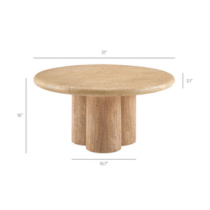 Modway Furniture Tori Round Outdoor Concrete Coffee Table with Faux Wood Finish Three Pillar Base Travertine EEI-7620-TRA-OAK