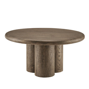 Modway Furniture Tori Round Outdoor Concrete Coffee Table with Faux Wood Finish Three Pillar Base Weathered Walnut EEI-7620-WAL