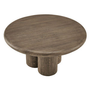 Modway Furniture Tori Round Outdoor Concrete Coffee Table with Faux Wood Finish Three Pillar Base Weathered Walnut EEI-7620-WAL