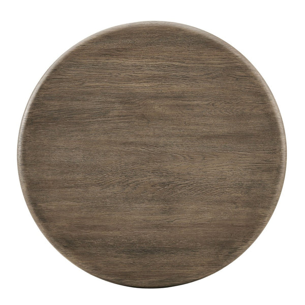 Modway Furniture Tori Round Outdoor Concrete Coffee Table with Faux Wood Finish Three Pillar Base Weathered Walnut EEI-7620-WAL