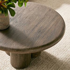 Modway Furniture Tori Round Outdoor Concrete Coffee Table with Faux Wood Finish Three Pillar Base Weathered Walnut EEI-7620-WAL