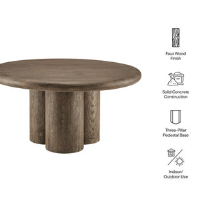 Modway Furniture Tori Round Outdoor Concrete Coffee Table with Faux Wood Finish Three Pillar Base Weathered Walnut EEI-7620-WAL