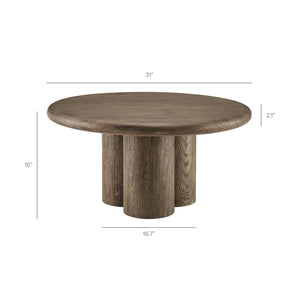 Modway Furniture Tori Round Outdoor Concrete Coffee Table with Faux Wood Finish Three Pillar Base Weathered Walnut EEI-7620-WAL
