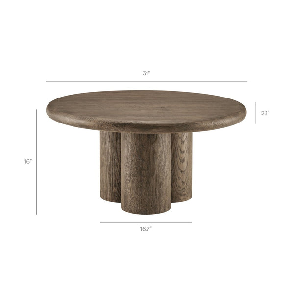Modway Furniture Tori Round Outdoor Concrete Coffee Table with Faux Wood Finish Three Pillar Base Weathered Walnut EEI-7620-WAL