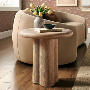 Modway Furniture Tori Concrete Round Pedestal Side Table Faux Wood Finish Patio or Living Room Oak EEI-7621-OAK