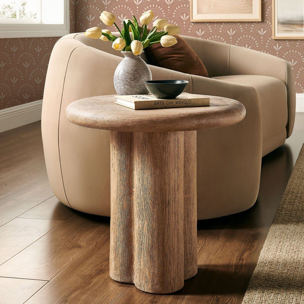 Modway Furniture Tori Concrete Round Pedestal Side Table Faux Wood Finish Patio or Living Room Oak EEI-7621-OAK