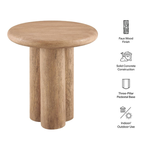 Modway Furniture Tori Concrete Round Pedestal Side Table Faux Wood Finish Patio or Living Room Oak EEI-7621-OAK