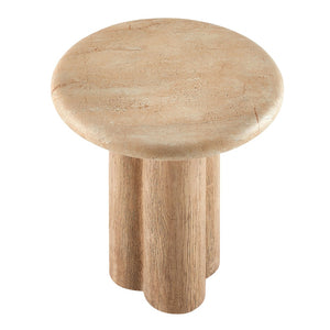 Modway Furniture Tori Concrete Round Pedestal Side Table Faux Wood Finish Patio or Living Room Travertine EEI-7621-TRA-OAK
