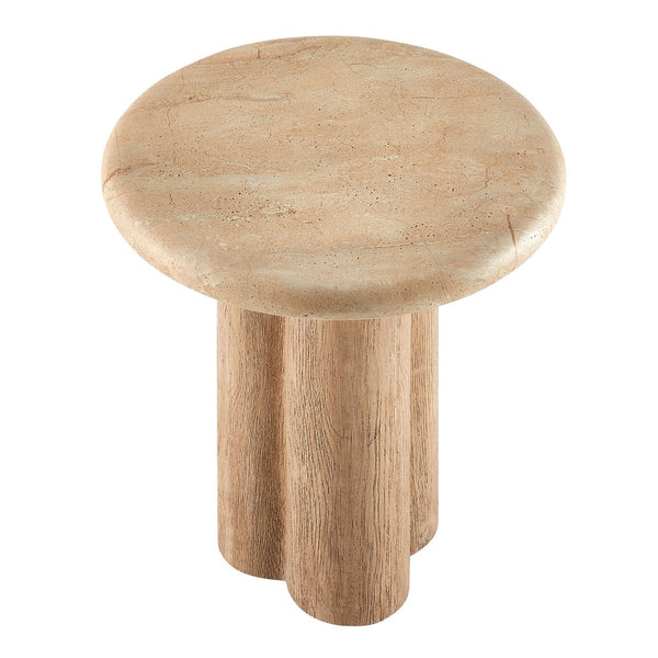 Modway Furniture Tori Concrete Round Pedestal Side Table Faux Wood Finish Patio or Living Room Travertine EEI-7621-TRA-OAK