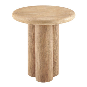 Modway Furniture Tori Concrete Round Pedestal Side Table Faux Wood Finish Patio or Living Room Travertine EEI-7621-TRA-OAK