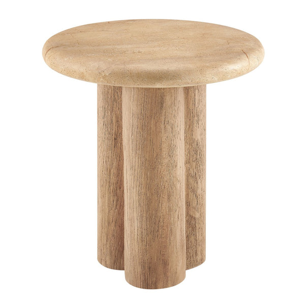Modway Furniture Tori Concrete Round Pedestal Side Table Faux Wood Finish Patio or Living Room Travertine EEI-7621-TRA-OAK