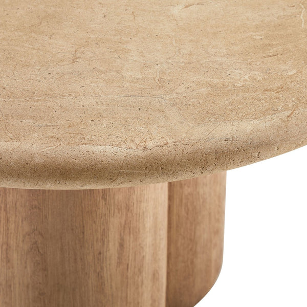 Modway Furniture Tori Concrete Round Pedestal Side Table Faux Wood Finish Patio or Living Room Travertine EEI-7621-TRA-OAK