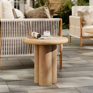 Modway Furniture Tori Concrete Round Pedestal Side Table Faux Wood Finish Patio or Living Room Travertine EEI-7621-TRA-OAK