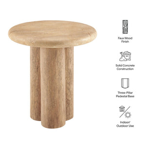 Modway Furniture Tori Concrete Round Pedestal Side Table Faux Wood Finish Patio or Living Room Travertine EEI-7621-TRA-OAK
