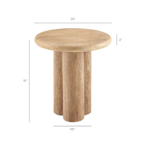 Modway Furniture Tori Concrete Round Pedestal Side Table Faux Wood Finish Patio or Living Room Travertine EEI-7621-TRA-OAK
